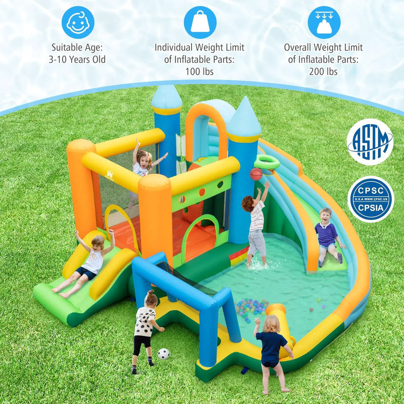 Inflatable Water Slide with Dual Slides and Splash Pool Bounce House with 680W Blower by DirectDeals