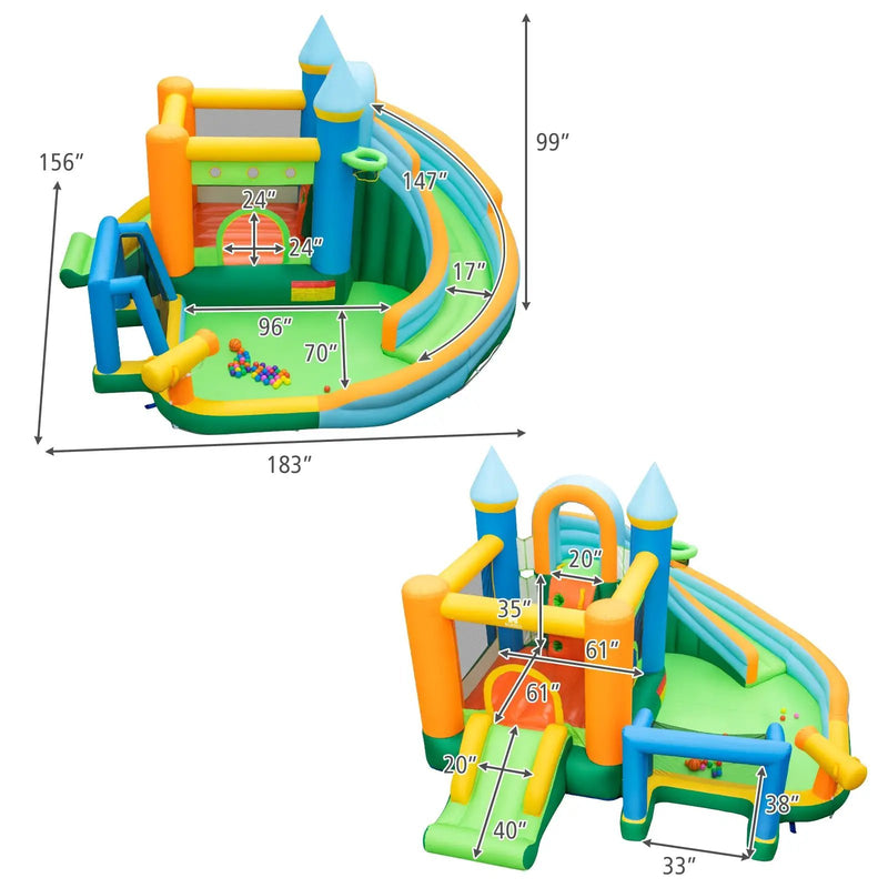 Inflatable Water Slide with Dual Slides and Splash Pool Bounce House with 735W Blower by DirectDeals