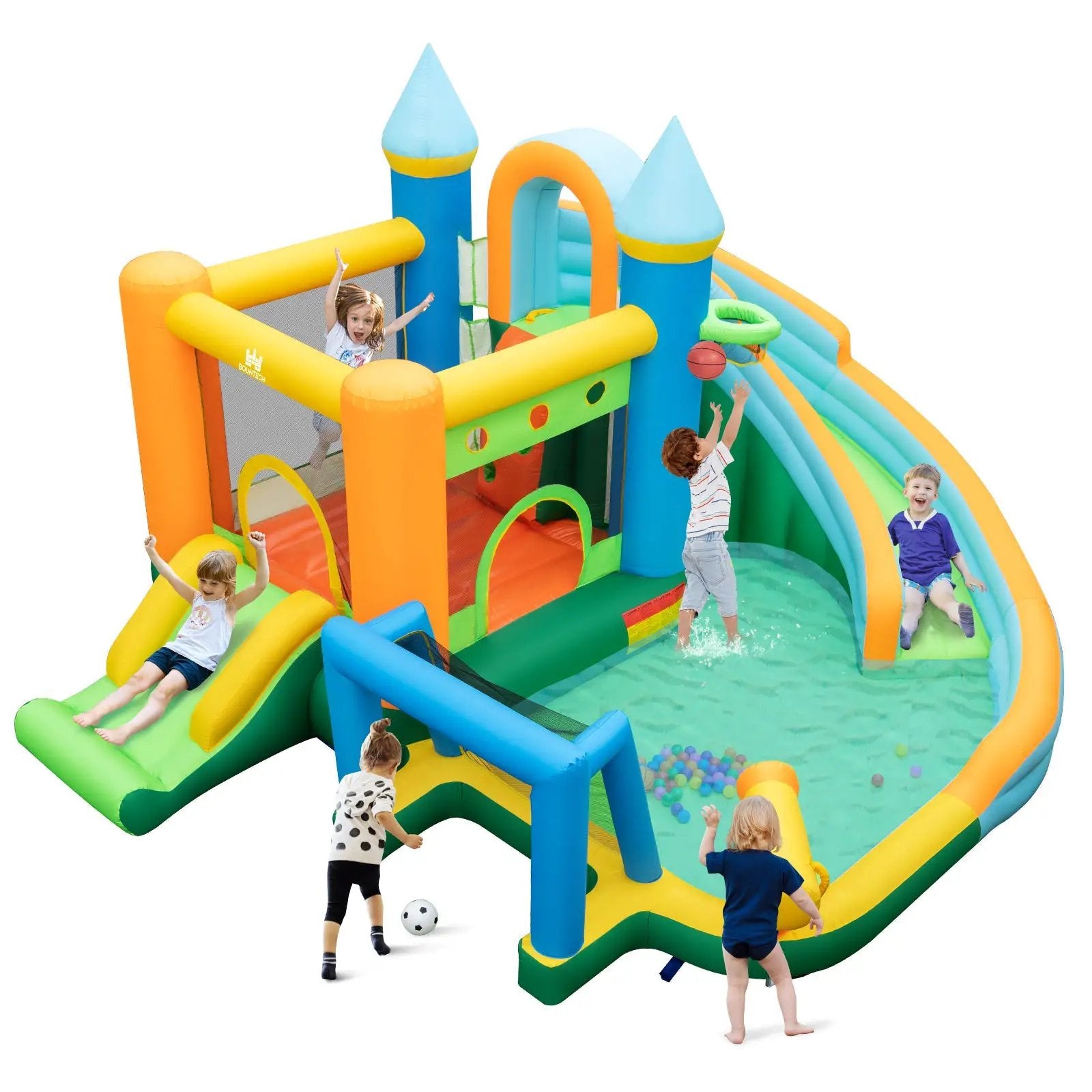 Inflatable Water Slide Blowup Bounce House with Dual Slides and Splash Pool (Without Blower) by DirectDeals