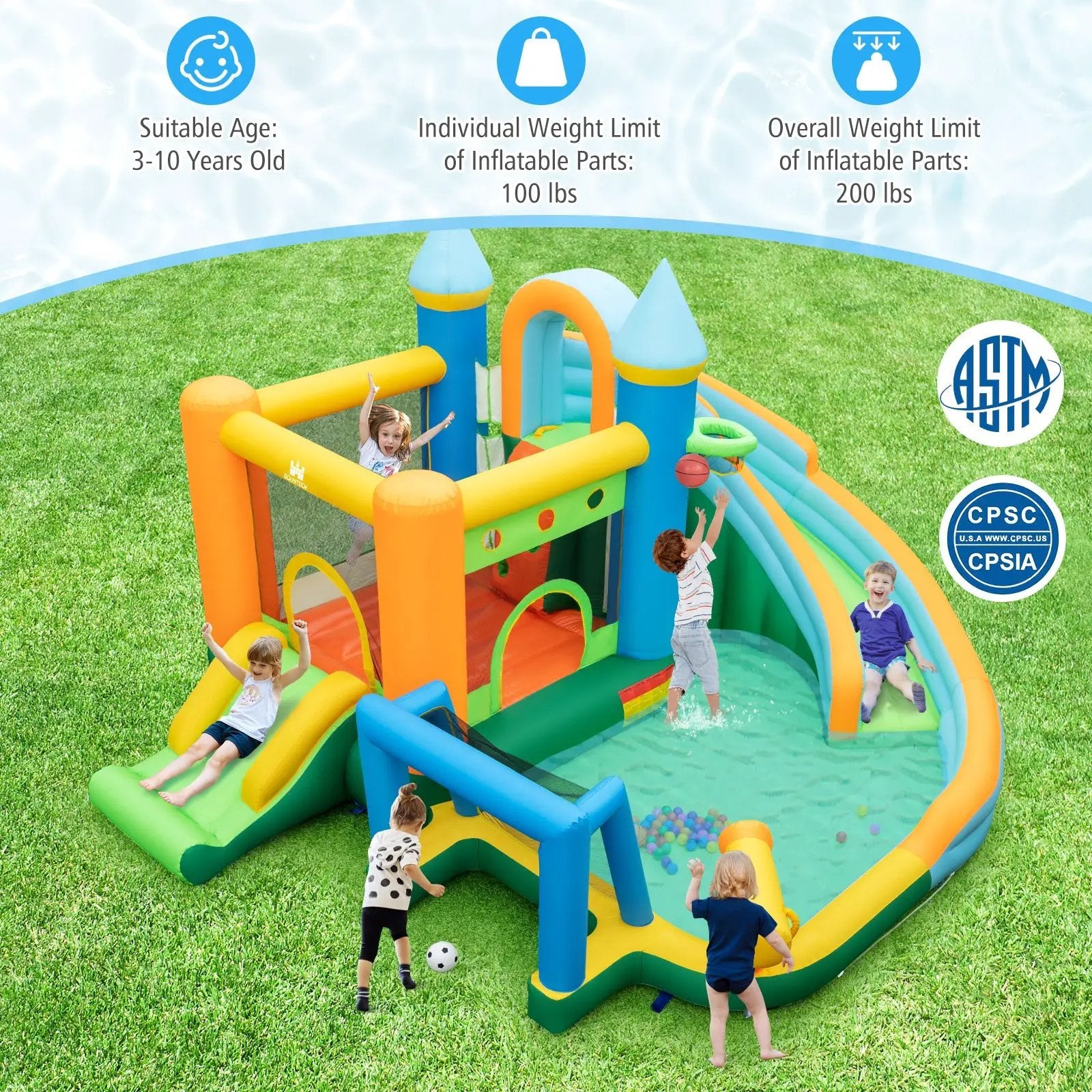 Inflatable Water Slide Blowup Bounce House with Dual Slides and Splash Pool (Without Blower) by DirectDeals