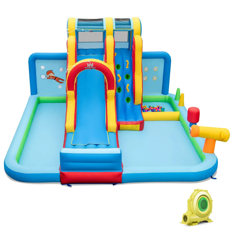 Inflatable Water Slide Water Park with Long Slide and Splash Pools and Ball Pit with 735W Blower by DirectDeals