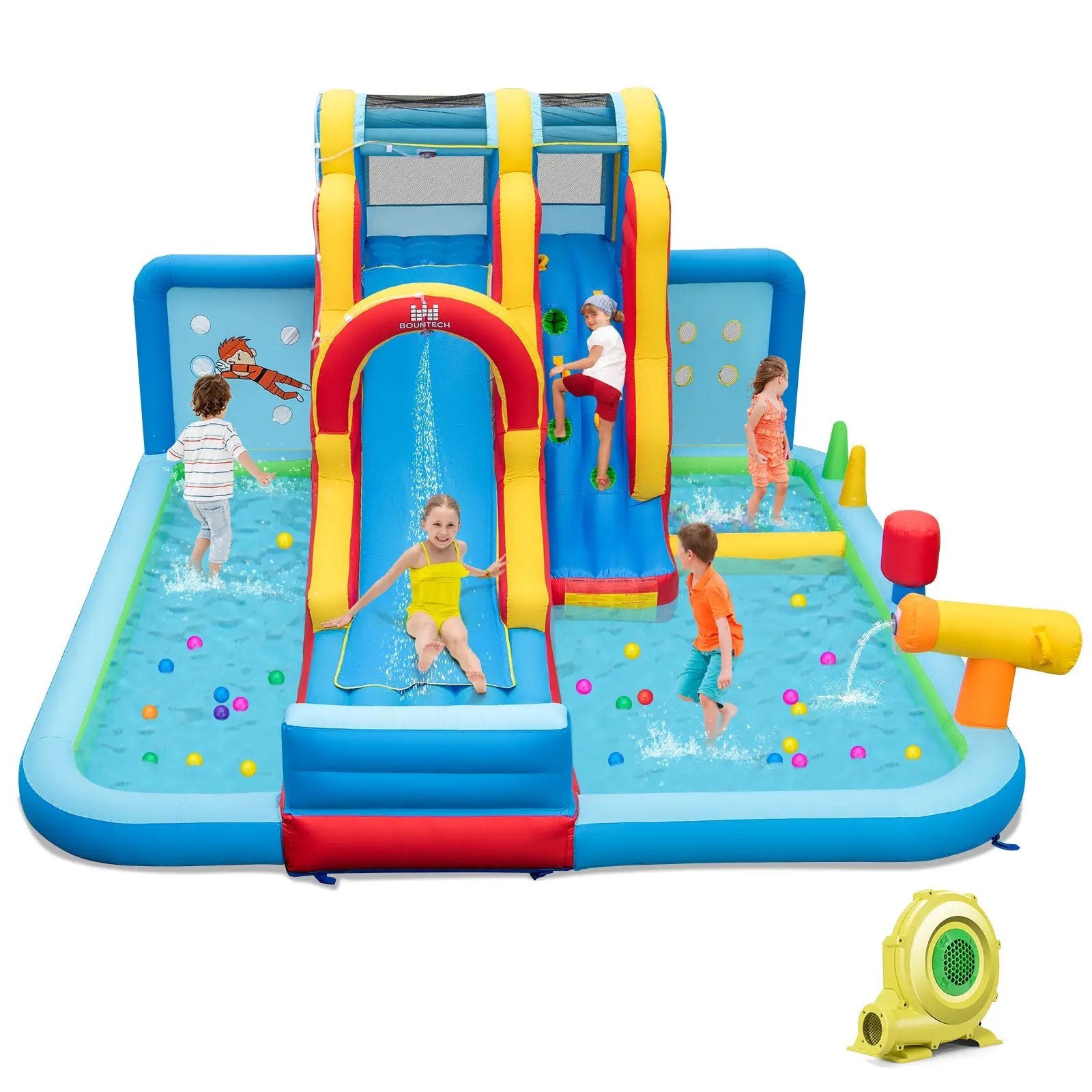 Inflatable Water Slide Water Park with Long Slide and Splash Pools and Ball Pit with 735W Blower by DirectDeals