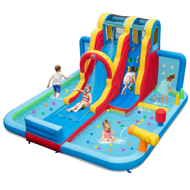 Inflatable Water Slide Water Park with Long Slide and Splash Pools and Ball Pit with 735W Blower by DirectDeals