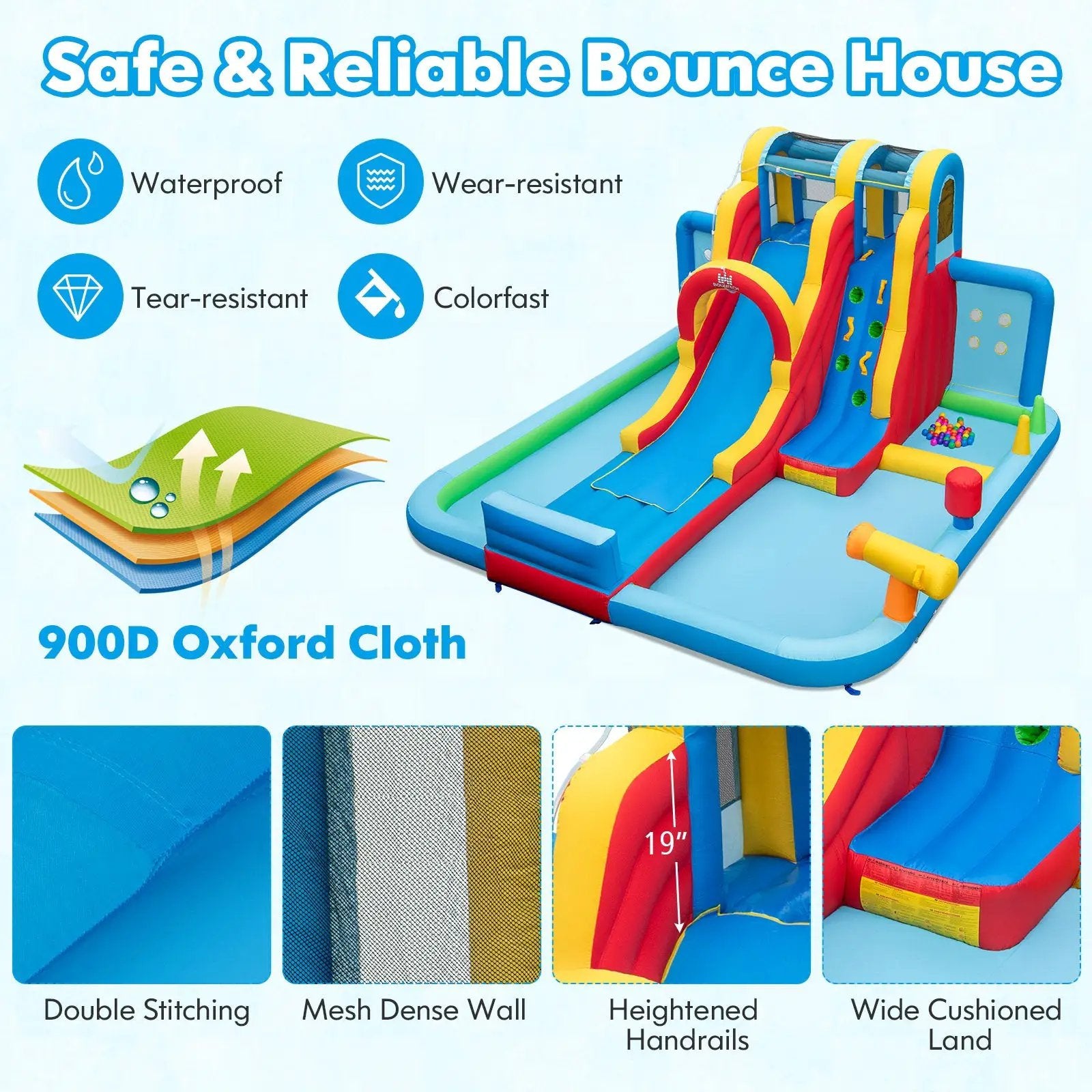 Inflatable Water Slide Water Park with Long Slide and Splash Pools and Ball Pit with 735W Blower by DirectDeals