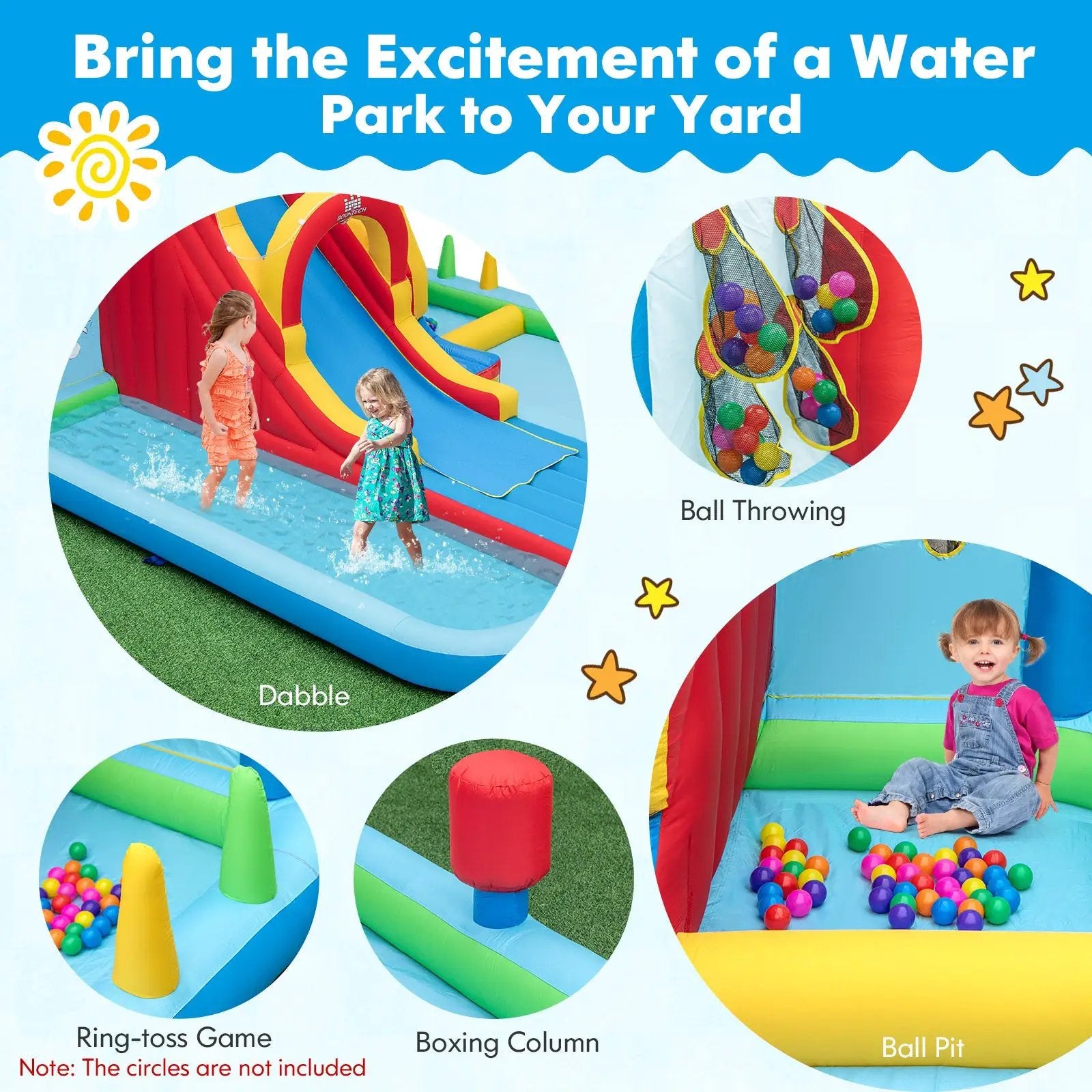 Inflatable Water Slide Water Park with Long Slide and Splash Pools and Ball Pit with 735W Blower by DirectDeals