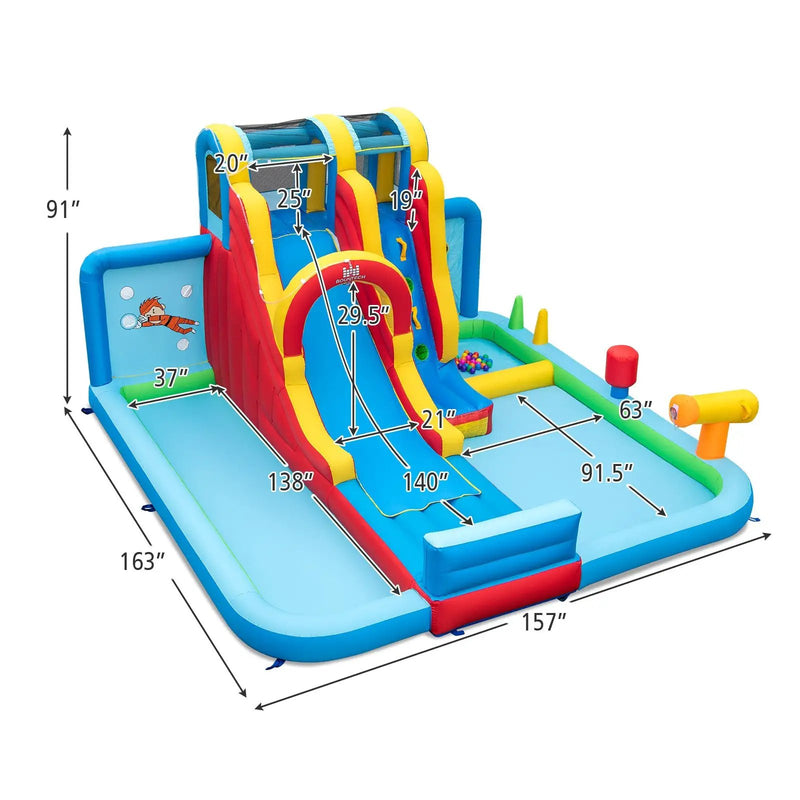 Inflatable Water Slide Water Park with Long Slide and Splash Pools and Ball Pit with 735W Blower by DirectDeals