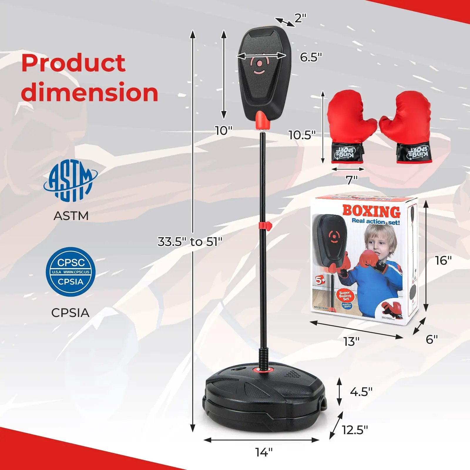 Inflation-Free Boxing set with Punching Bag and Boxing Gloves Quick Rebound Design for 5+ Years Old Kids by DirectDeals