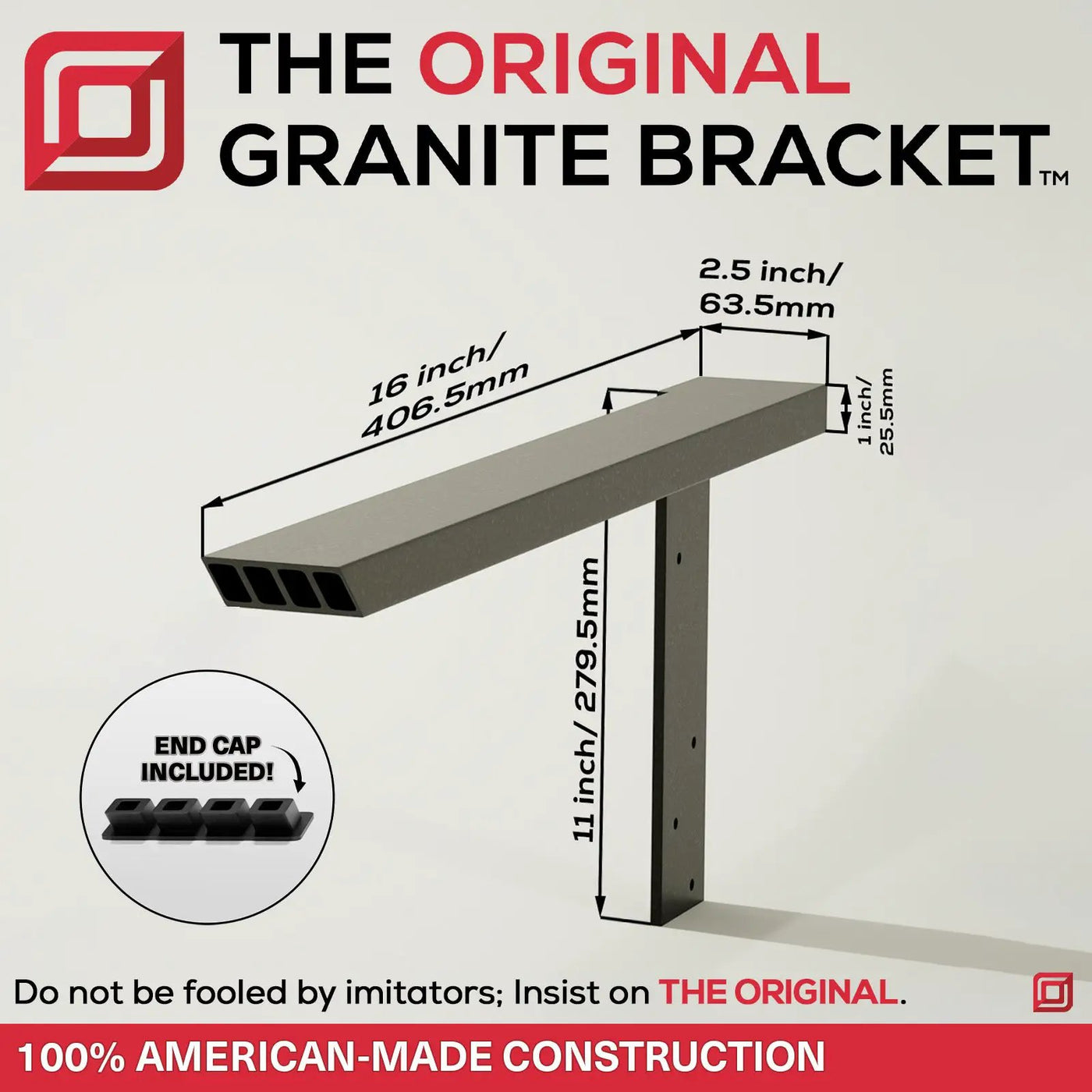 The Original™ Side Wall Free Hanging Shelf Bracket in Industrial, Aluminum or American Made Steel by The Original Granite Bracket