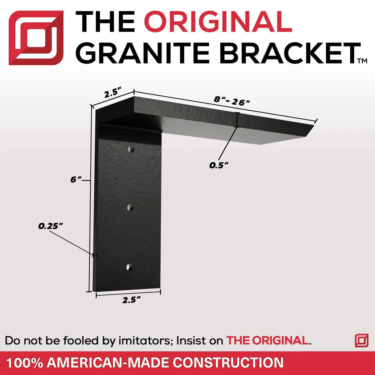 The Original™ Side Wall Free Hanging Shelf Bracket in Industrial, Aluminum or American Made Steel by The Original Granite Bracket
