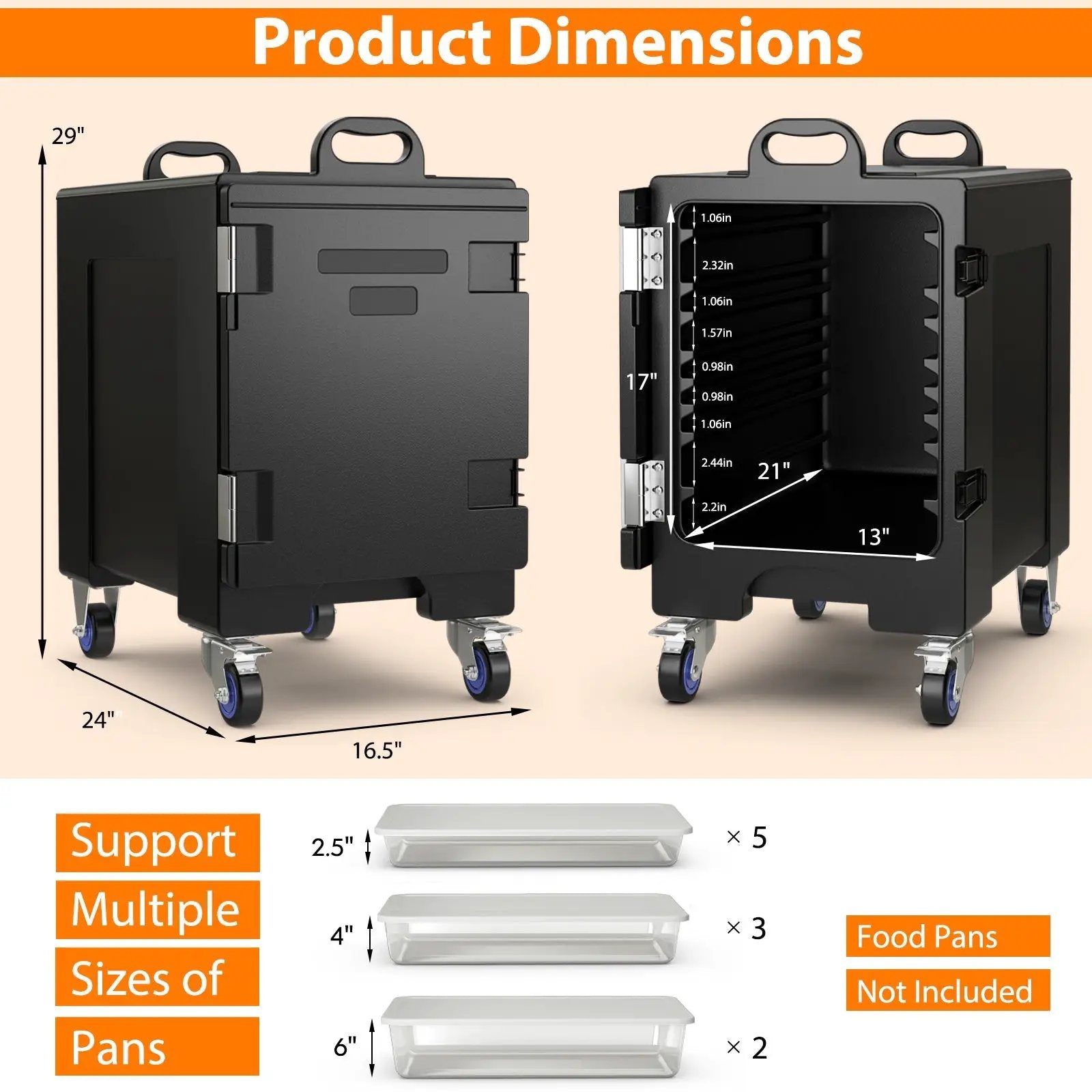 3 Pieces Stackable Insulated Food Pan Carrier 81 Quart LLDPE Food Box Carrier by DirectDeals