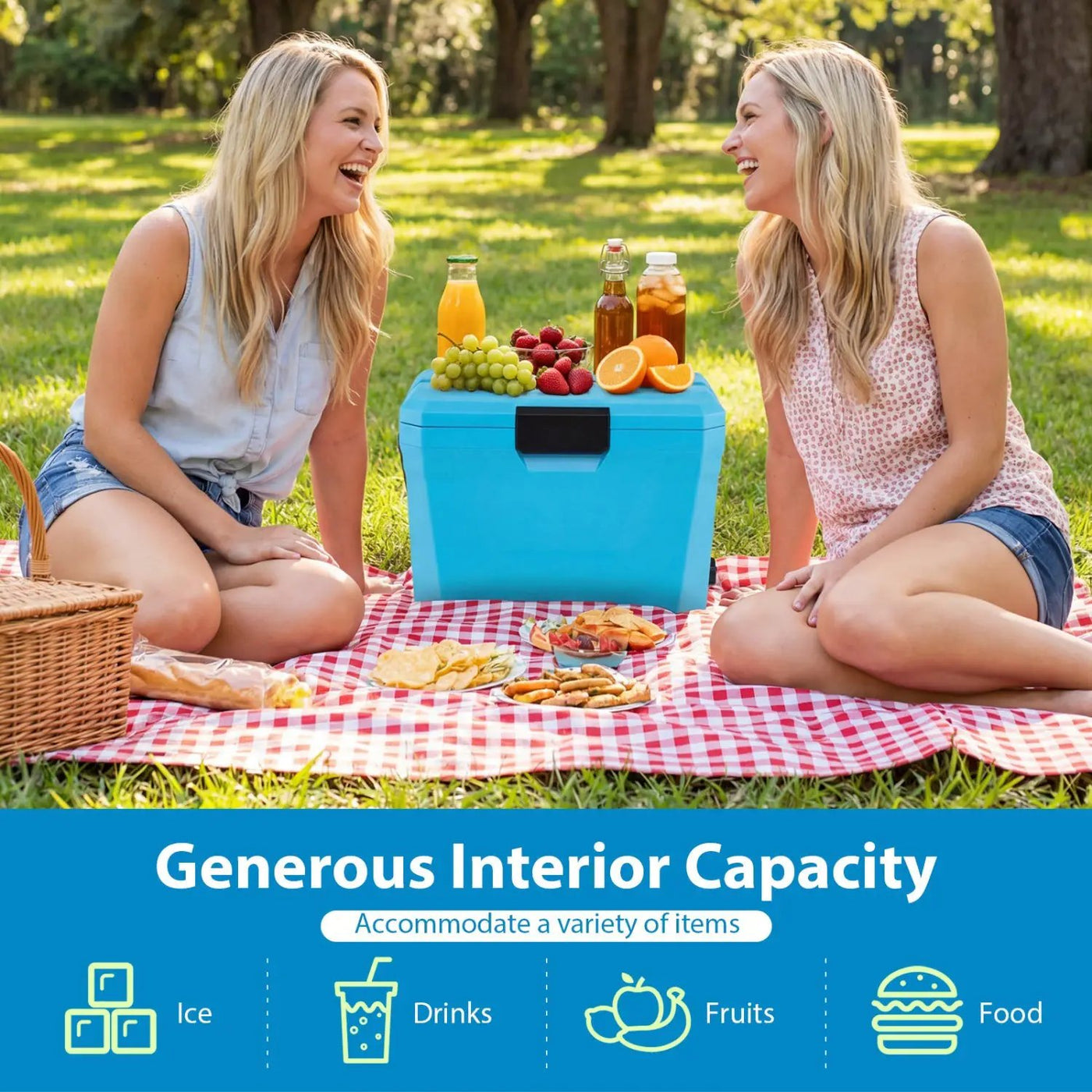 Insulated Portable Cooler Hard Shell Ice Chest with 2 Cup Holders by DirectDeals