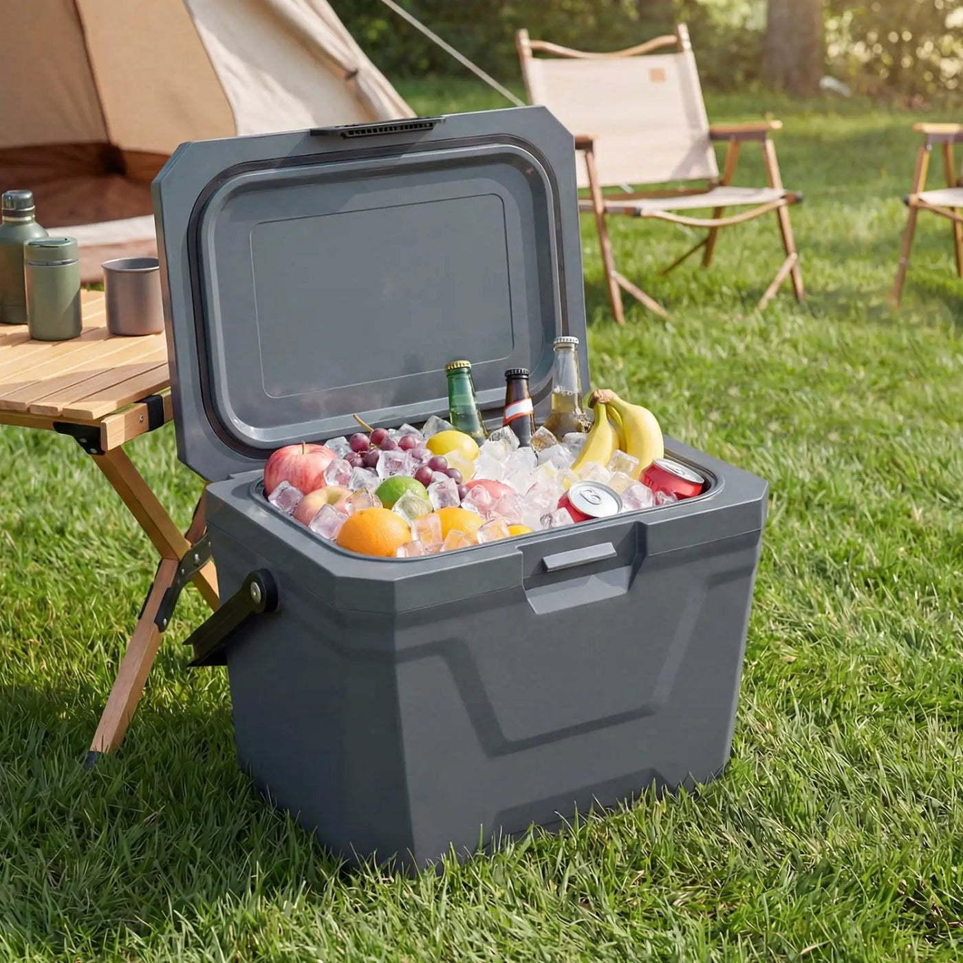 Insulated Portable Cooler Hard Shell Ice Chest with 2 Cup Holders by DirectDeals