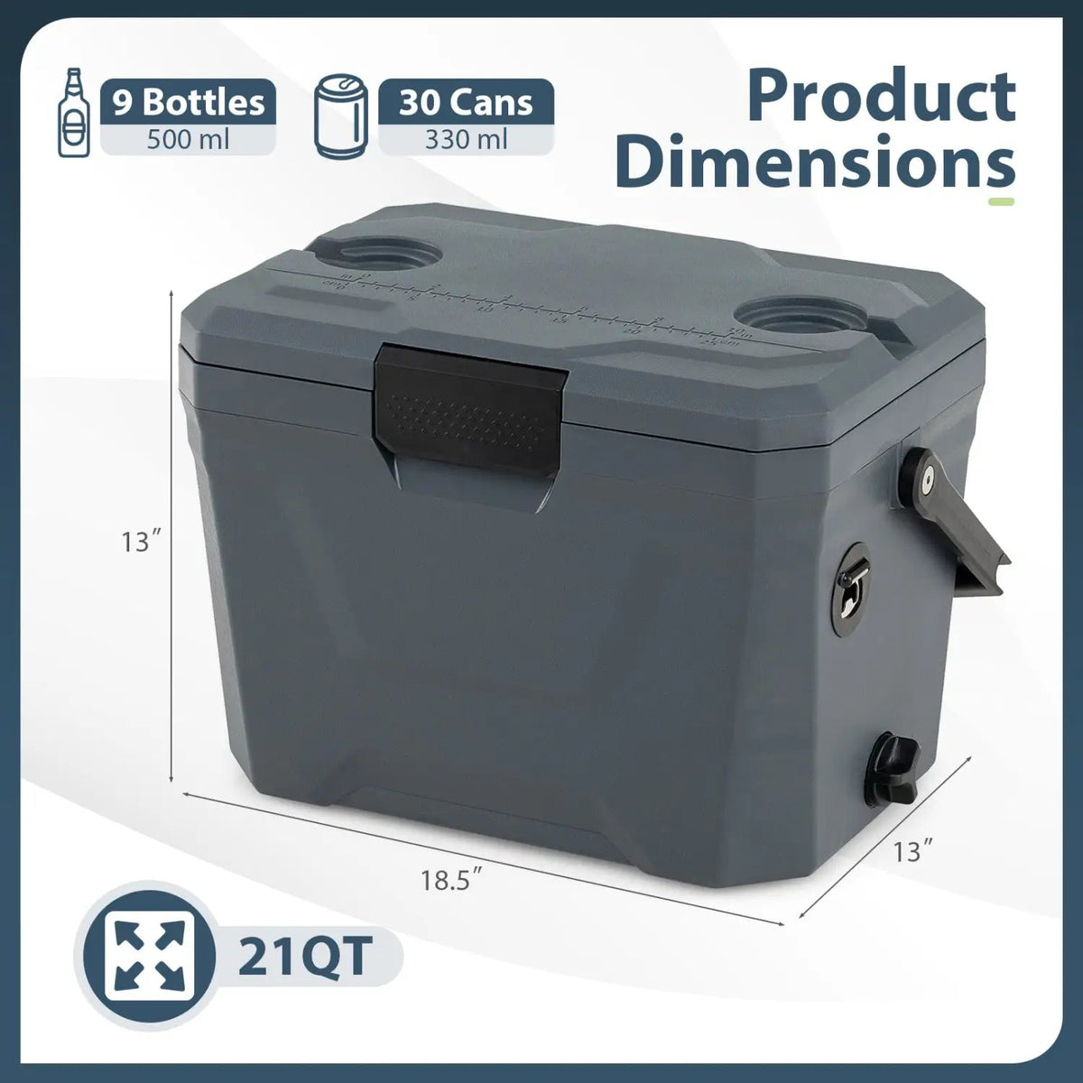 Insulated Portable Cooler Hard Shell Ice Chest with 2 Cup Holders by DirectDeals