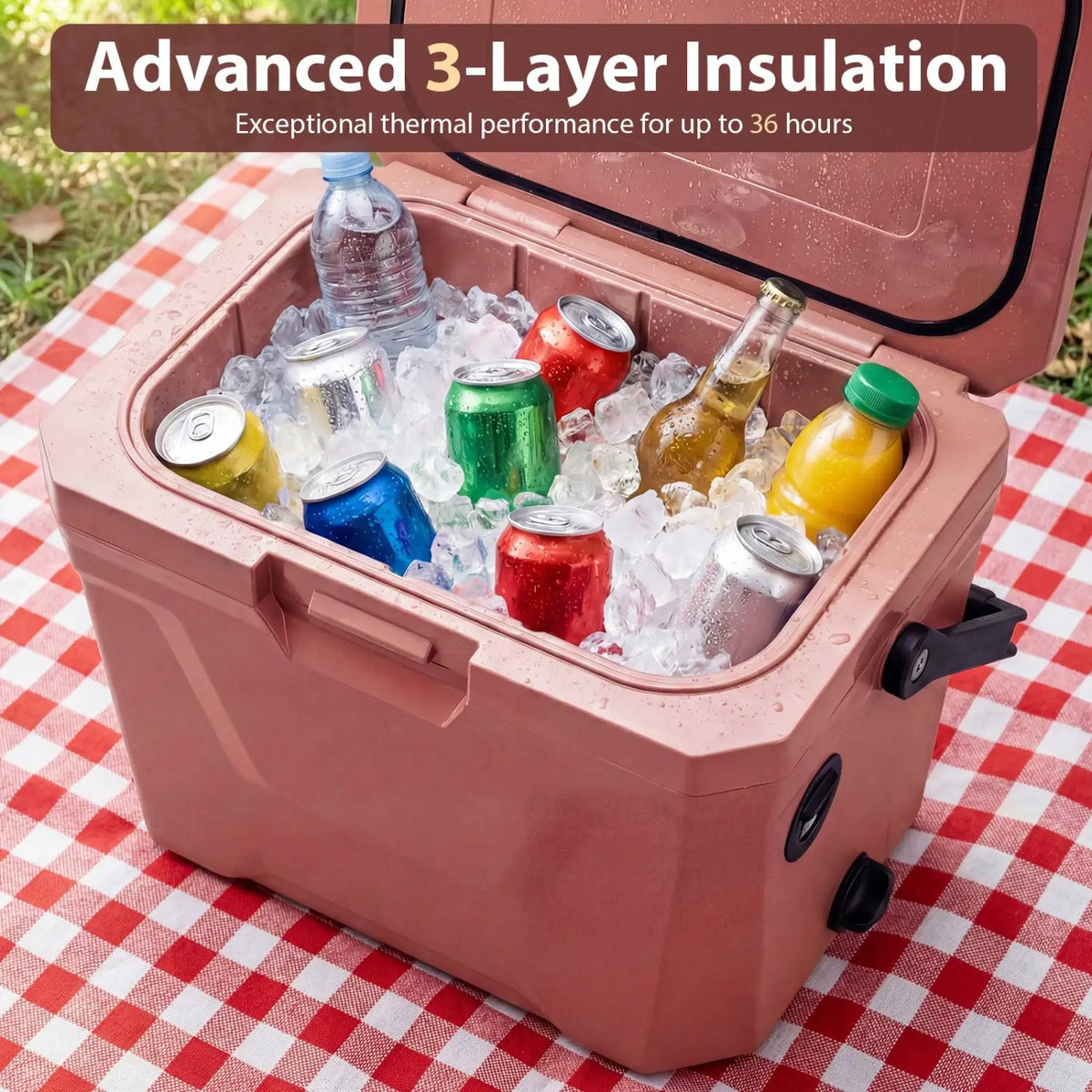 Insulated Portable Cooler Hard Shell Ice Chest with 2 Cup Holders by DirectDeals