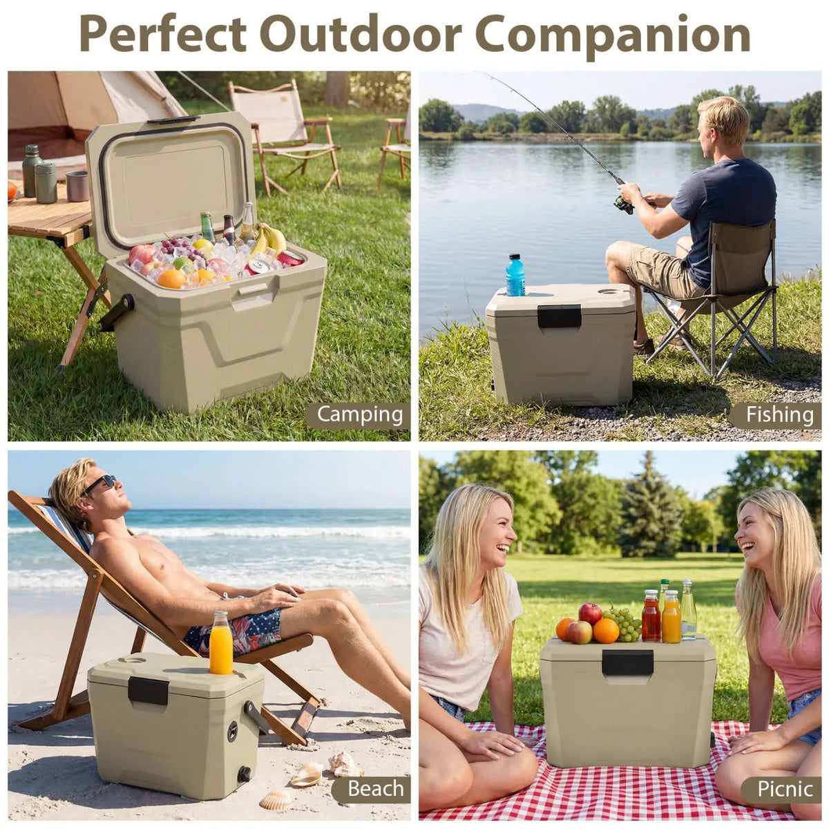 Insulated Portable Cooler Hard Shell Ice Chest with 2 Cup Holders by DirectDeals