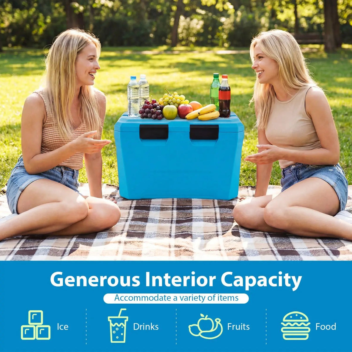 Insulated Portable Cooler Hard Shell Ice Chest with 2 Cup Holders Bottle Opener and Drain Plug by DirectDeals