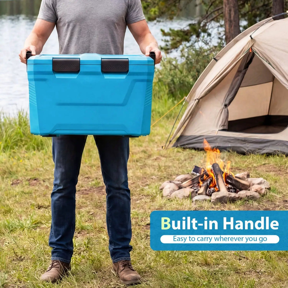 Insulated Portable Cooler Hard Shell Ice Chest with 2 Cup Holders Bottle Opener and Drain Plug by DirectDeals