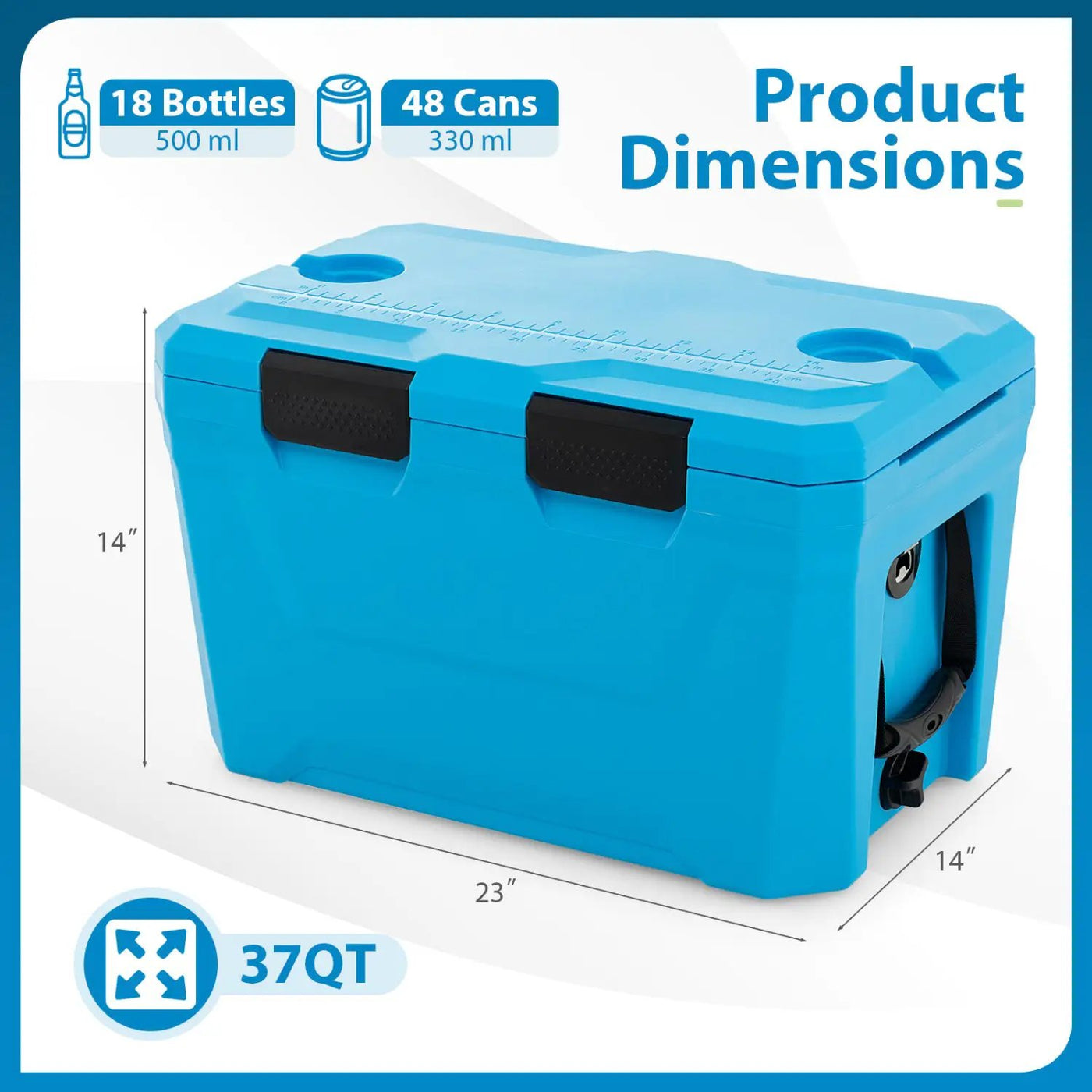 Insulated Portable Cooler Hard Shell Ice Chest with 2 Cup Holders Bottle Opener and Drain Plug by DirectDeals