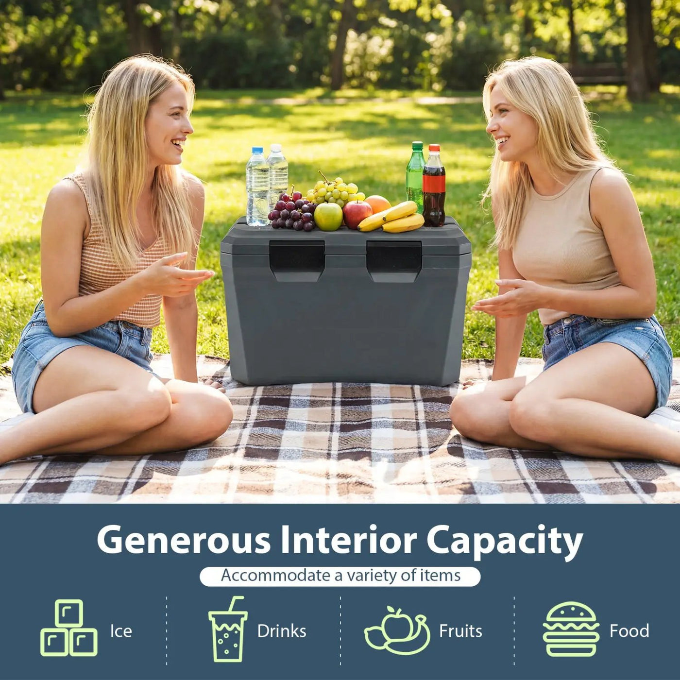Insulated Portable Cooler Hard Shell Ice Chest with 2 Cup Holders Bottle Opener and Drain Plug by DirectDeals