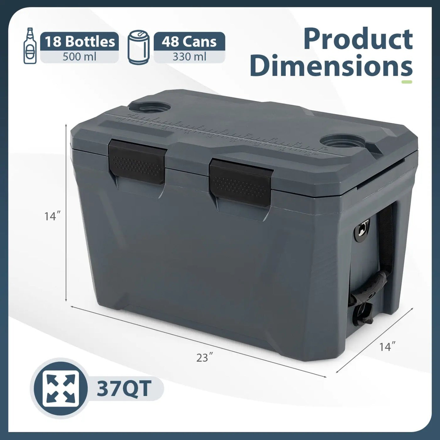 Insulated Portable Cooler Hard Shell Ice Chest with 2 Cup Holders Bottle Opener and Drain Plug by DirectDeals