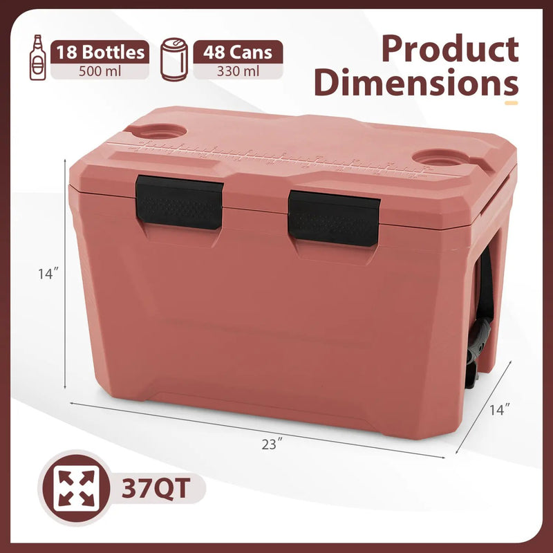 Insulated Portable Cooler Hard Shell Ice Chest with 2 Cup Holders Bottle Opener and Drain Plug by DirectDeals