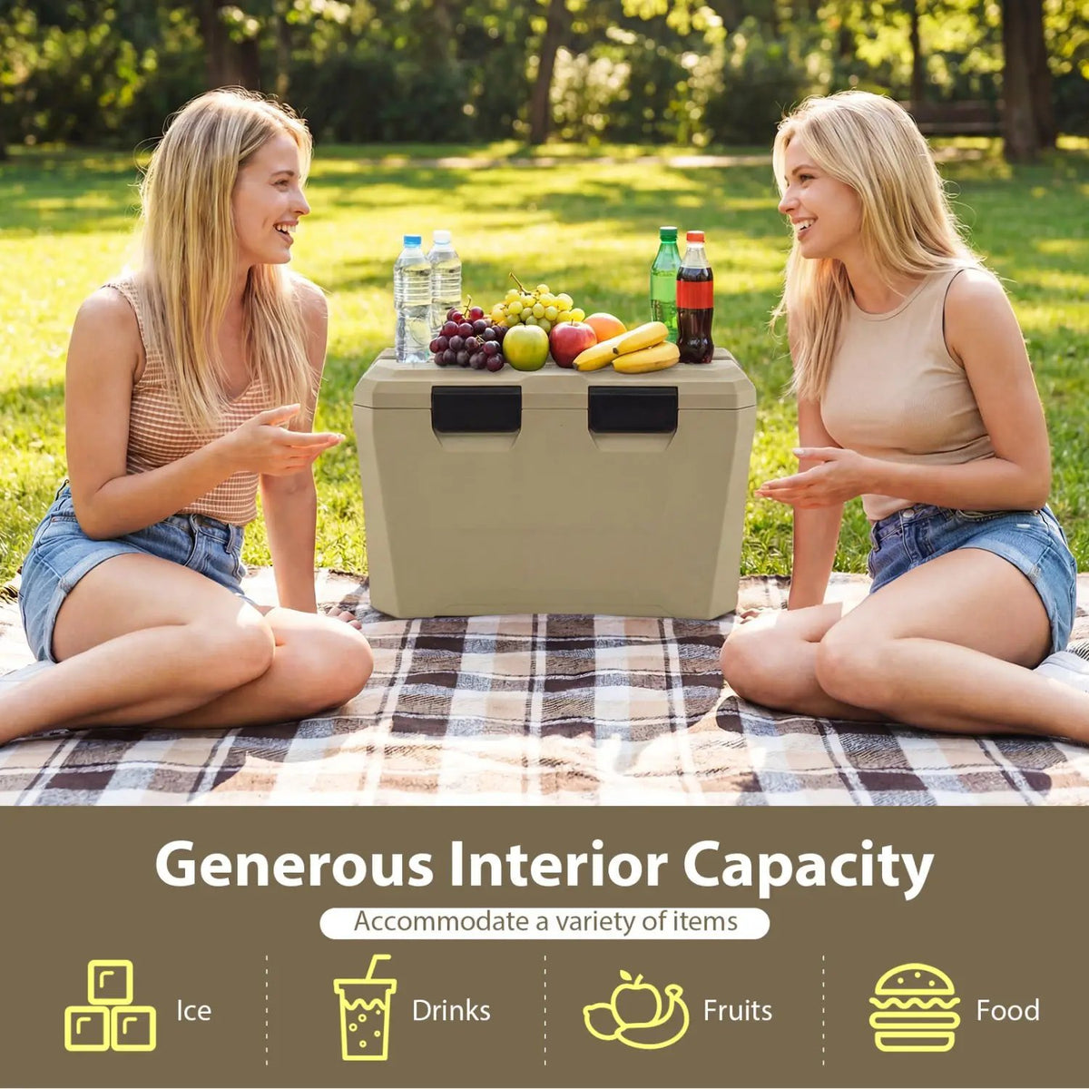 Insulated Portable Cooler Hard Shell Ice Chest with 2 Cup Holders Bottle Opener and Drain Plug by DirectDeals