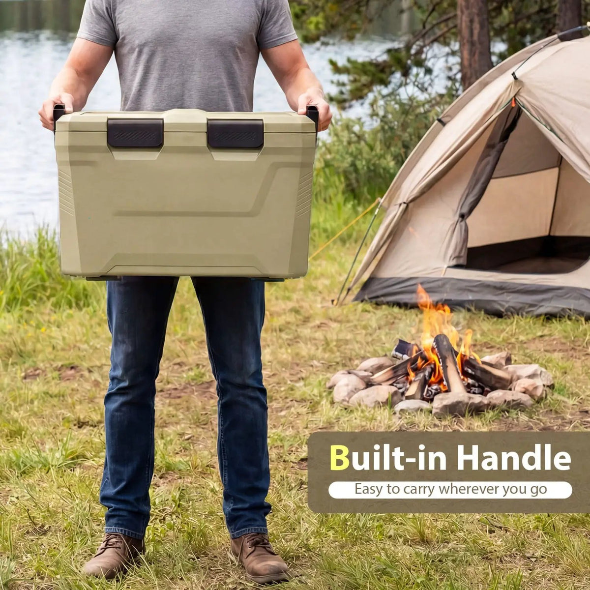 Insulated Portable Cooler Hard Shell Ice Chest with 2 Cup Holders Bottle Opener and Drain Plug by DirectDeals