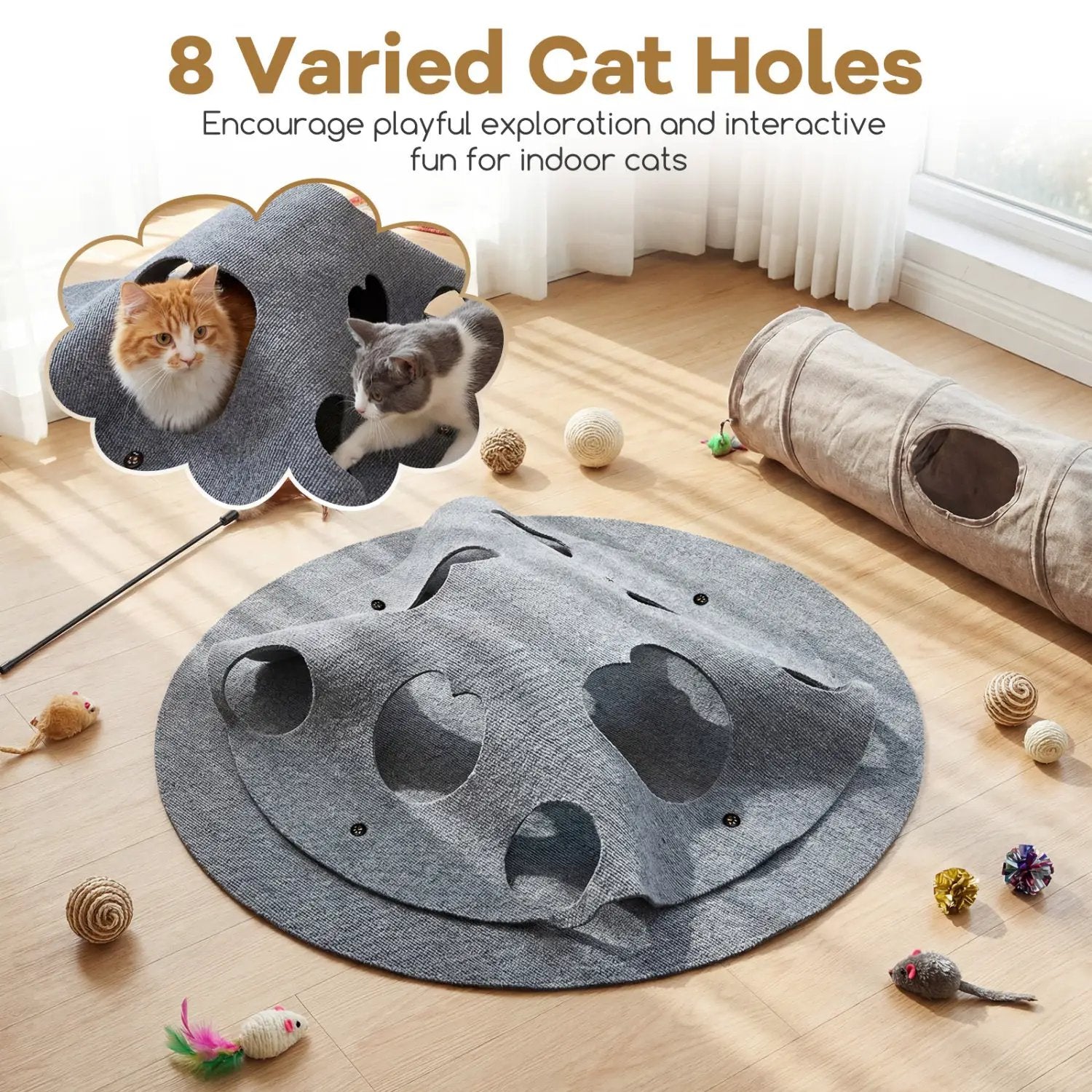 Interactive Foldable Cat Tunnel for Indoor Cats 40‚Äù Round Large Enrichment Play Felt Mat by DirectDeals