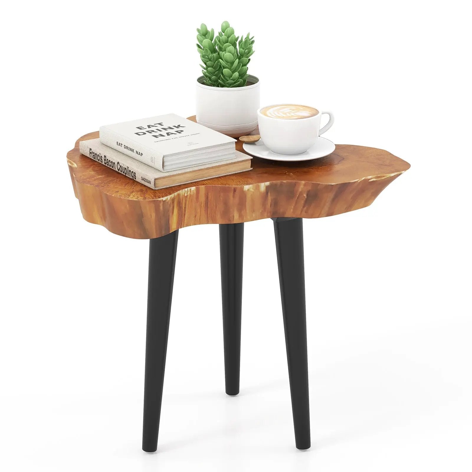 Irregular Solid Teak Wood End Table with Mahogany Tapered Legs by DirectDeals