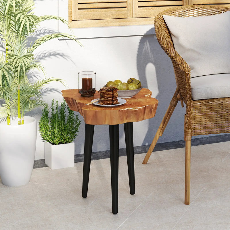Irregular Solid Teak Wood End Table with Mahogany Tapered Legs by DirectDeals