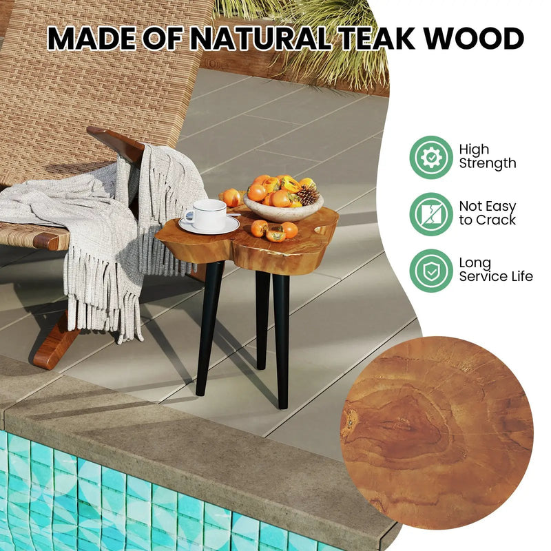Irregular Solid Teak Wood End Table with Mahogany Tapered Legs by DirectDeals