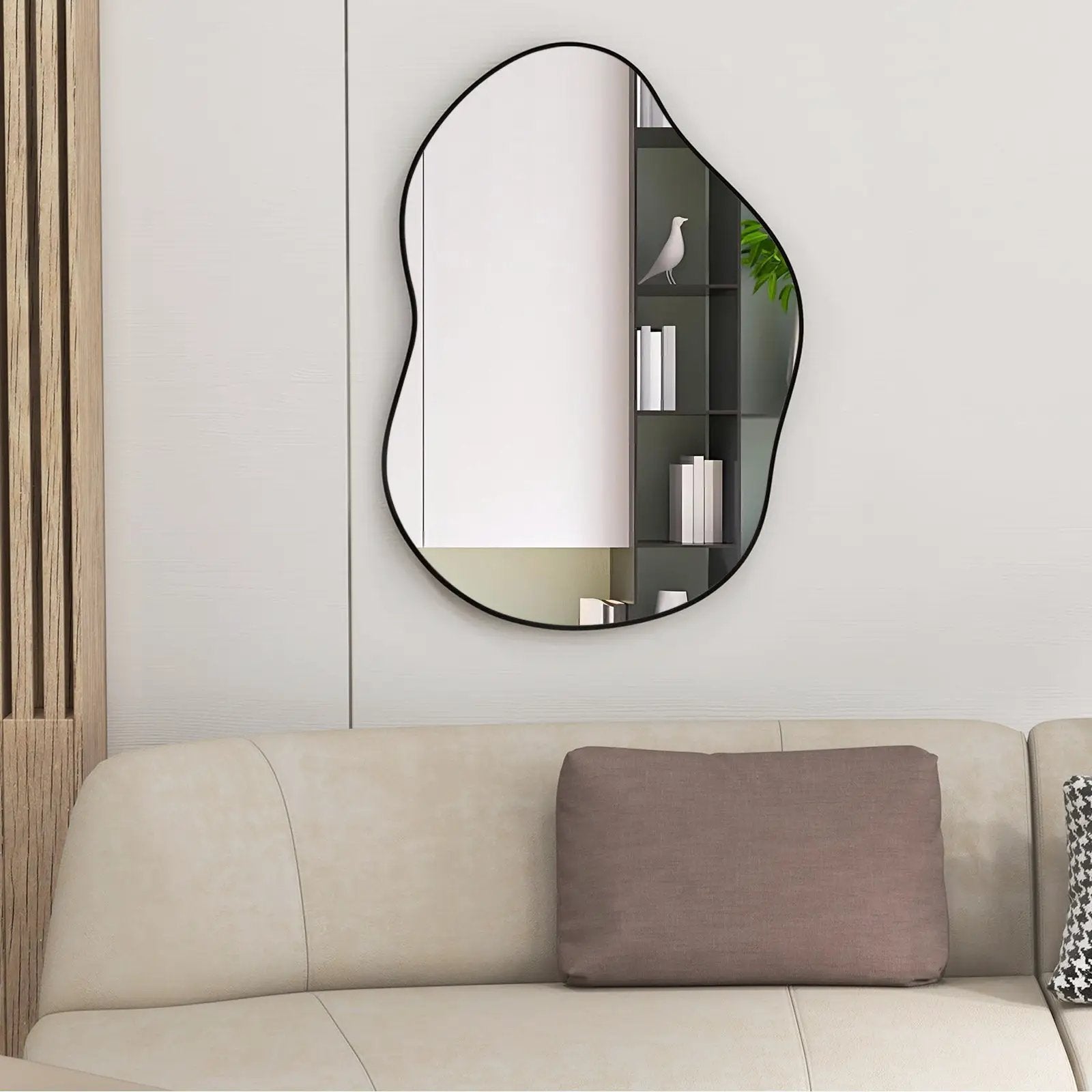 22 Inch x 30.5 Inch Irregular Wall Mounted Mirror with Premium Back Board-Black by DirectDeals