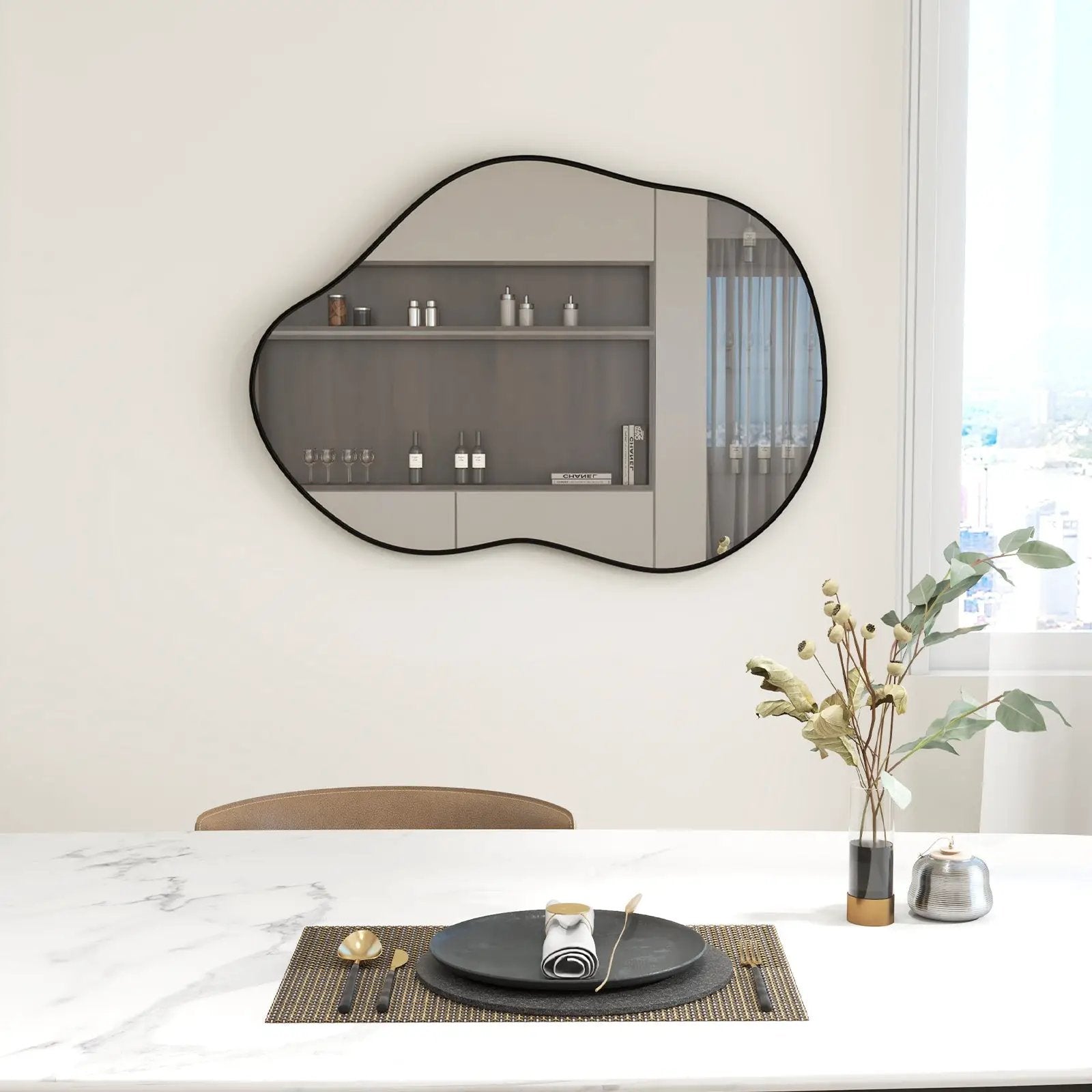 22 Inch x 30.5 Inch Irregular Wall Mounted Mirror with Premium Back Board-Black by DirectDeals