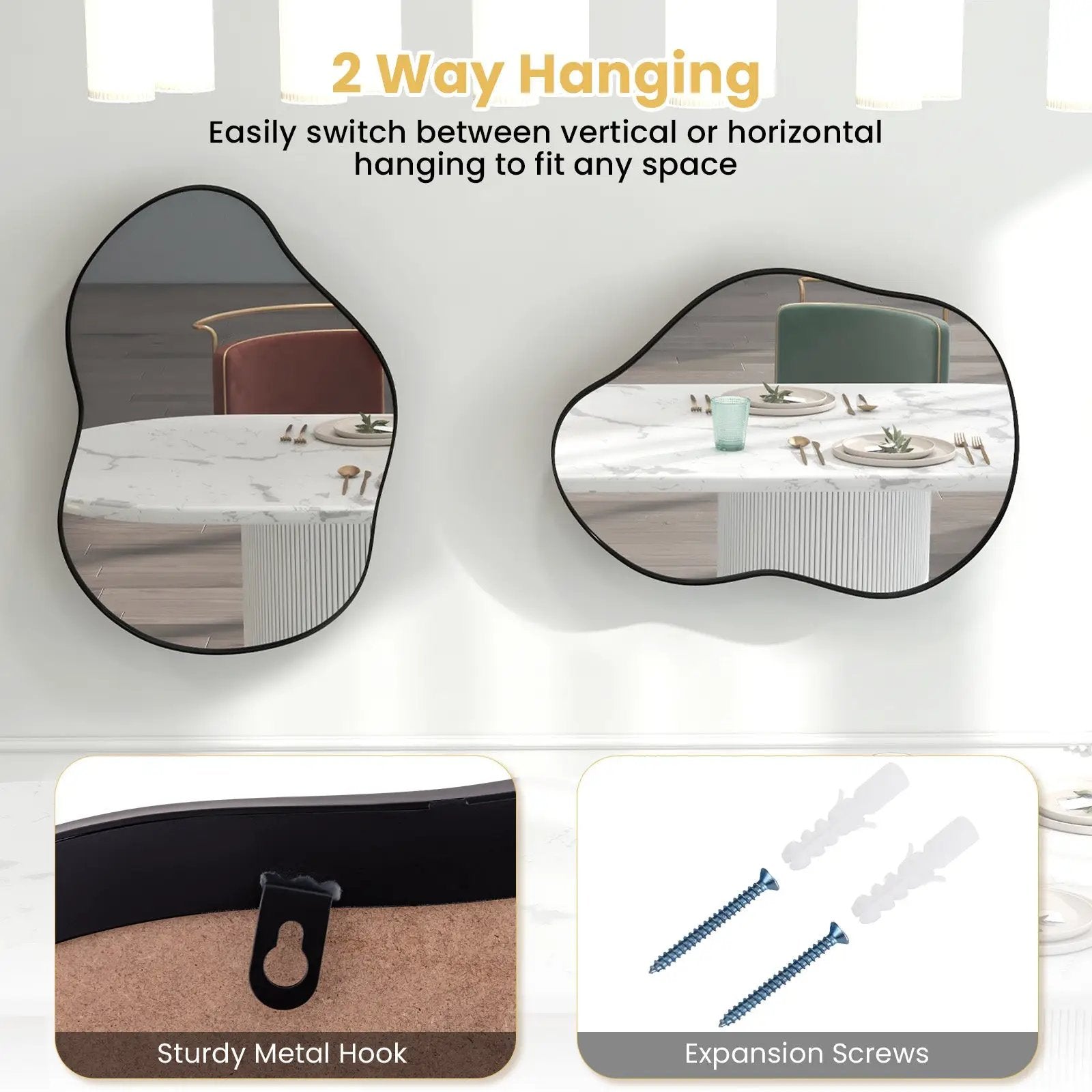 22 Inch x 30.5 Inch Irregular Wall Mounted Mirror with Premium Back Board-Black by DirectDeals