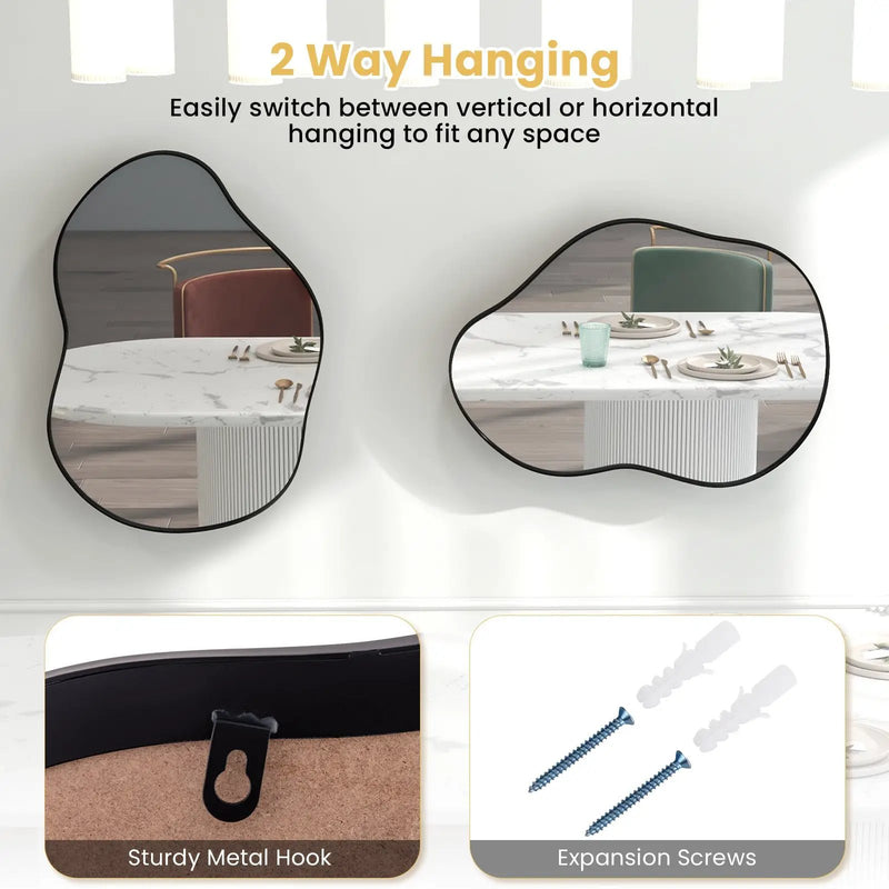 22 Inch x 30.5 Inch Irregular Wall Mounted Mirror with Premium Back Board-Black by DirectDeals