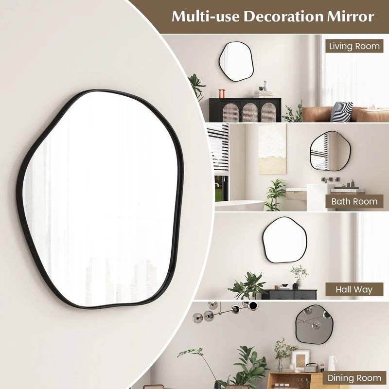Irregular Wall Mirror Metal Frame Asymmetrical Mirror with Expansion Screws-Black by DirectDeals