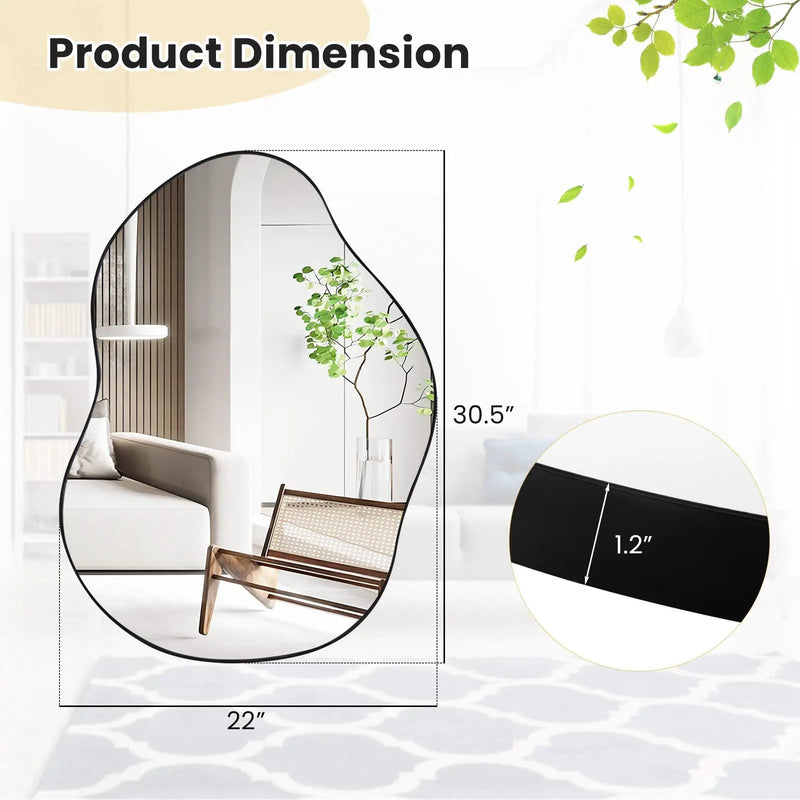 22 Inch x 30.5 Inch Irregular Wall Mounted Mirror with Premium Back Board-Black by DirectDeals