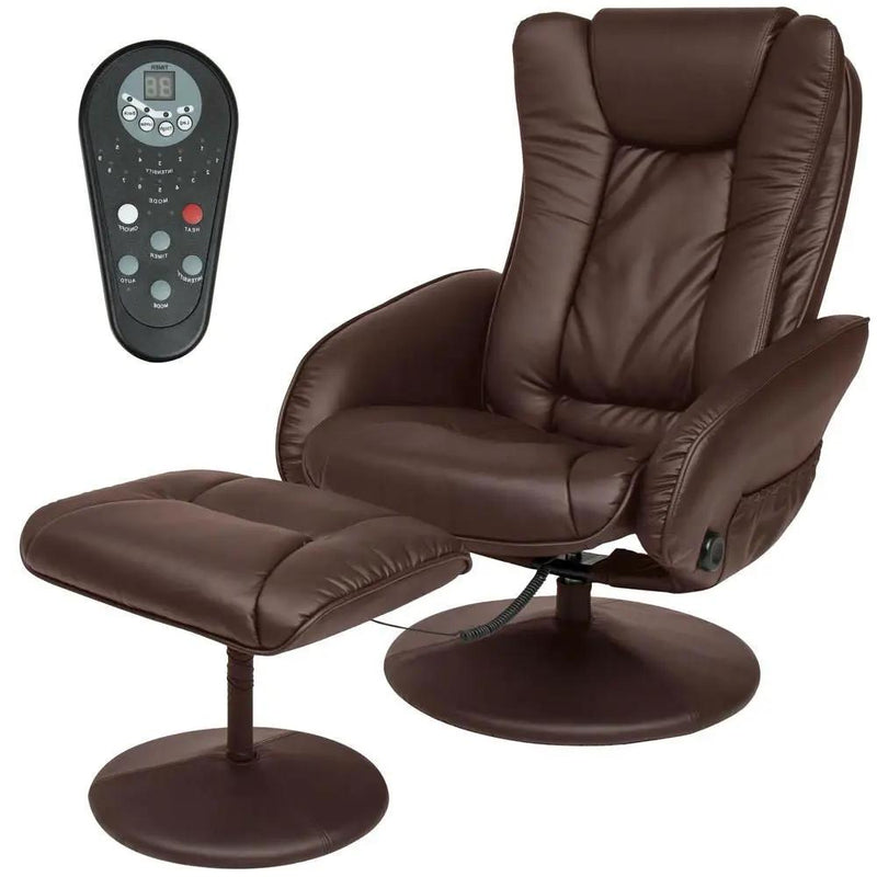 Sturdy Brown Faux Leather Electric Massage Recliner Chair w/ Ottoman by HomePacific