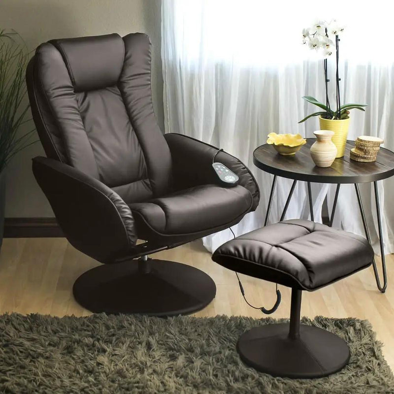 Sturdy Brown Faux Leather Electric Massage Recliner Chair w/ Ottoman by HomePacific