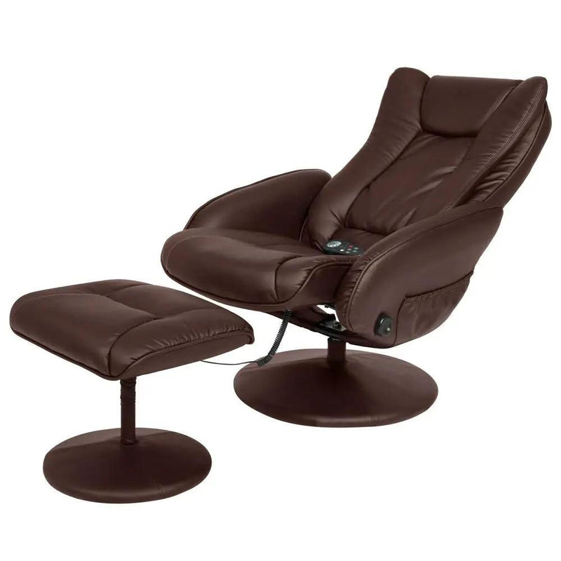 Sturdy Brown Faux Leather Electric Massage Recliner Chair w/ Ottoman by HomePacific