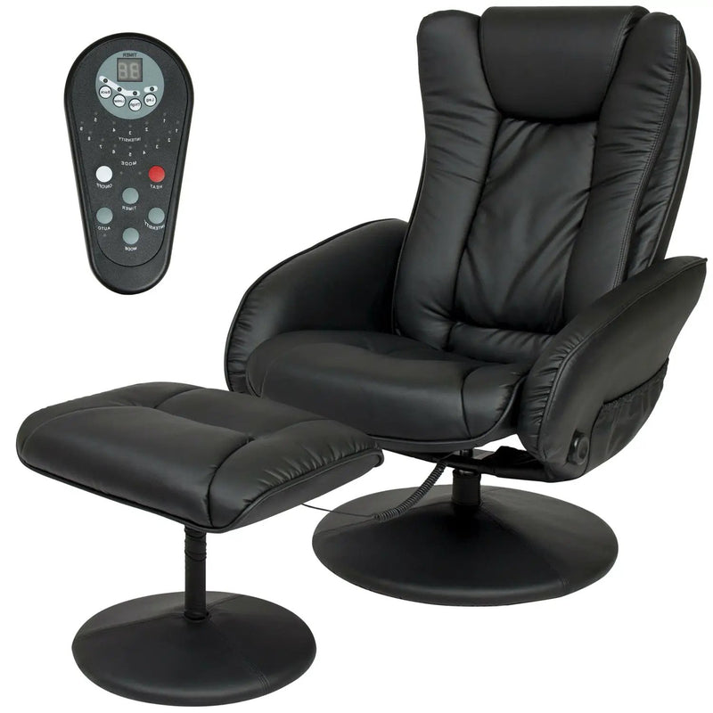 Sturdy Black Faux Leather Electric Massage Recliner Chair w/ Ottoman by HomePacific
