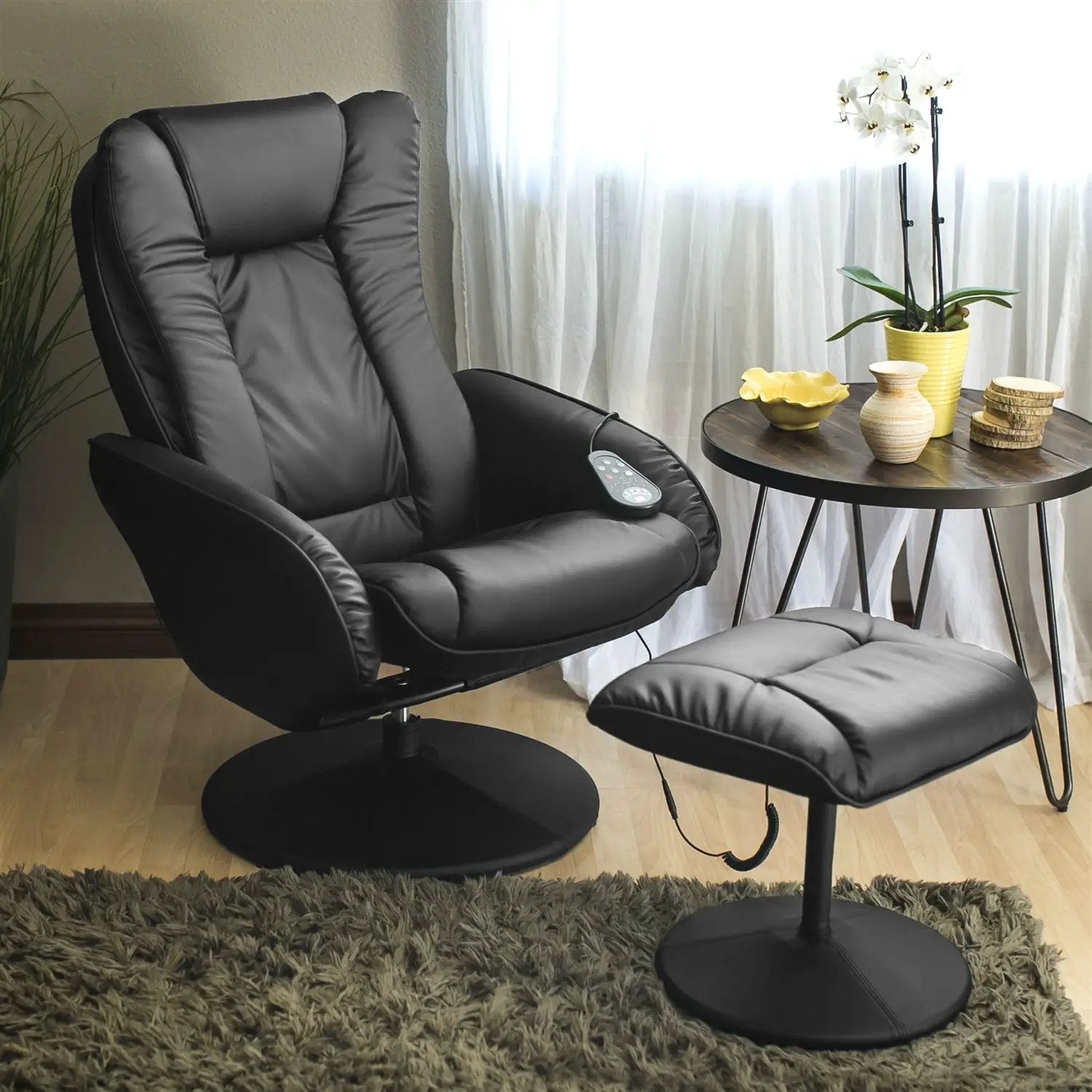 Sturdy Black Faux Leather Electric Massage Recliner Chair w/ Ottoman by HomePacific