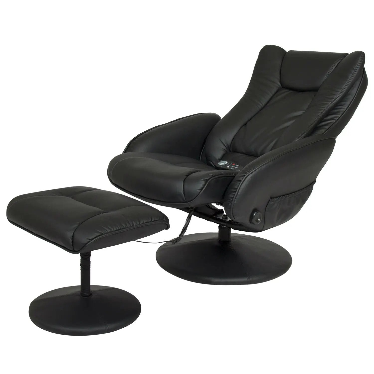 Sturdy Black Faux Leather Electric Massage Recliner Chair w/ Ottoman by HomePacific