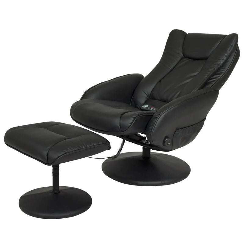 Sturdy Black Faux Leather Electric Massage Recliner Chair w/ Ottoman by HomePacific