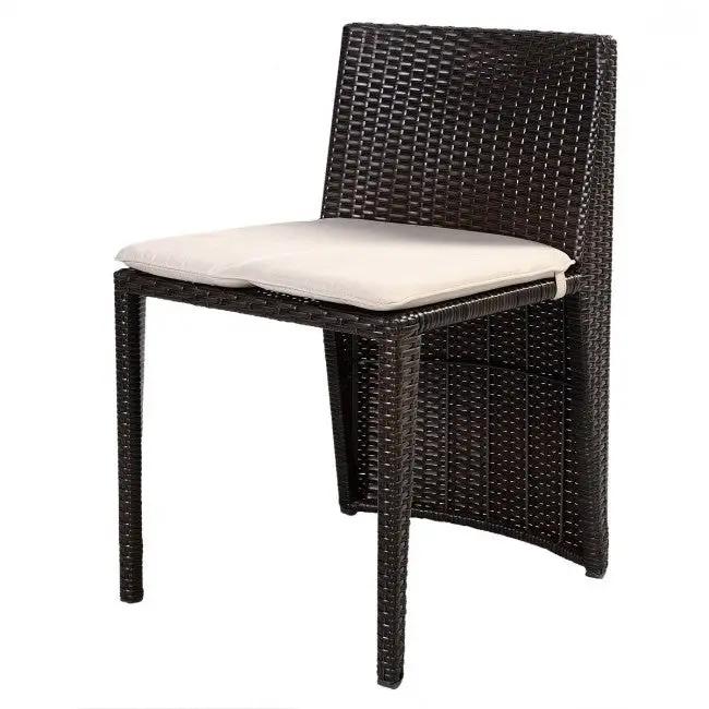 3 Piece Compact Espresso/White Wicker Patio Cushioned Outdoor Chair Table Set by HomePacific