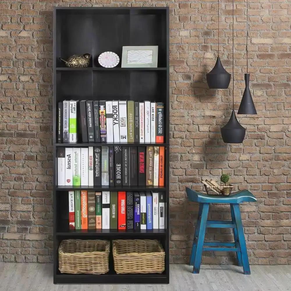 71-inch Tall 5-Shelf Bookcase in Black Wood Finish by HomePacific