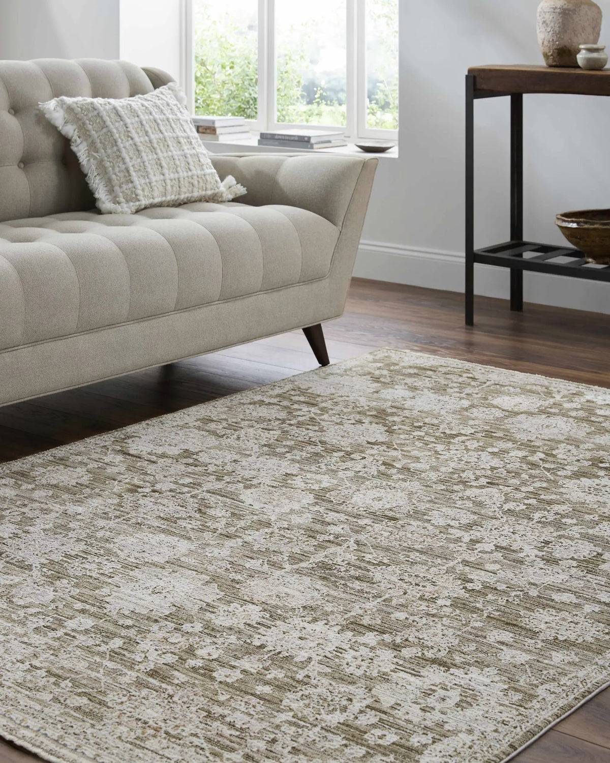 Urara Green Area Rug, installed in a room