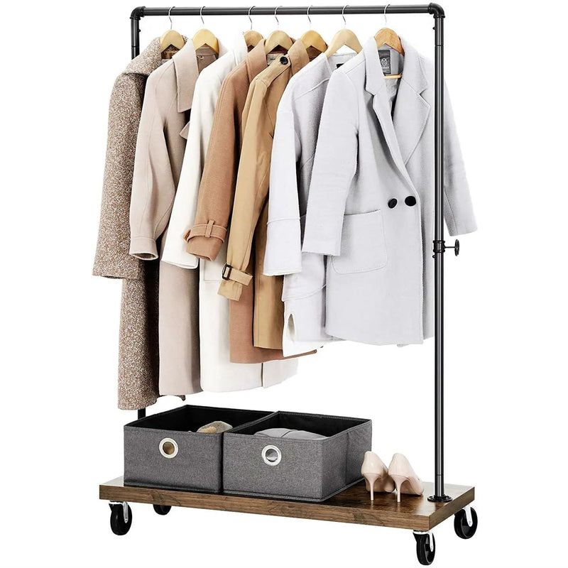Rustic Industrial Laundry Pipe Garment Rack Lockable Wheels by HomePacific