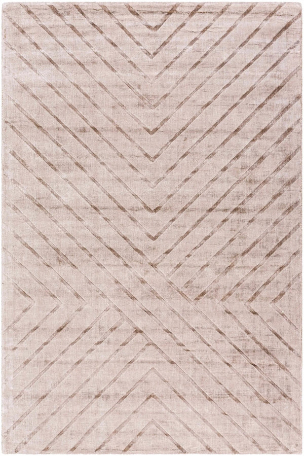 Tavran Taupe Subtle Linear Texture Cottage Farmhouse Viscose Handmade Area Rug - Clearance