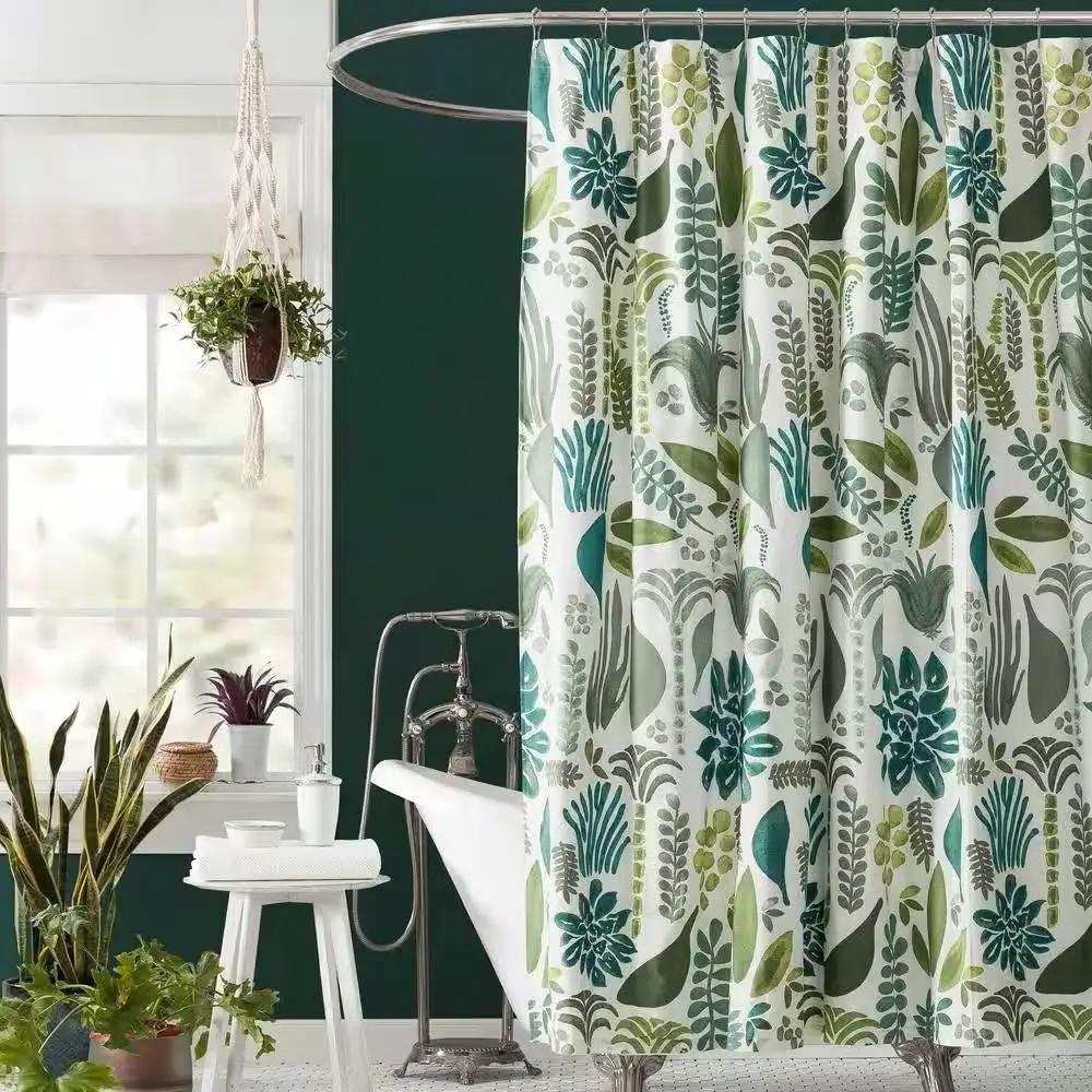 72 x 72 inch Cotton Poly Shower Curtain with Garden Leaves Herb Floral Pattern by HomePacific